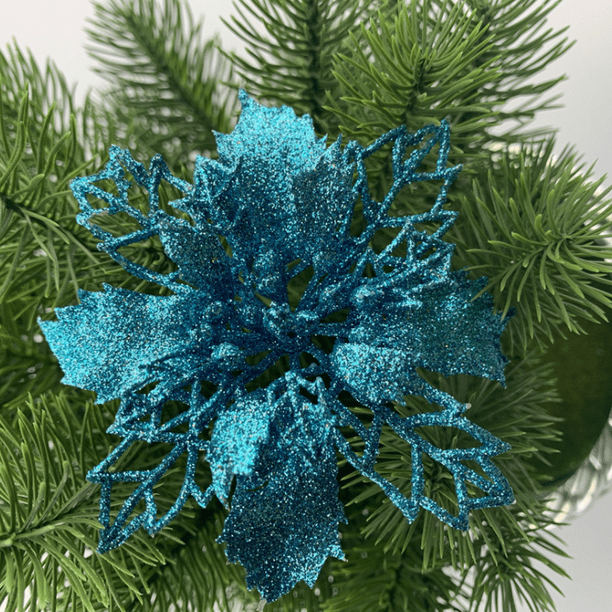 10Pcs/set Artificial Glitter Flowers for Christmas Tree Ornaments Home Decor